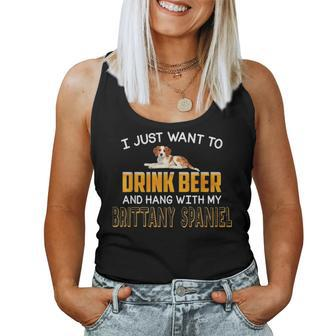 Drink Beer Hang With My Brittany Spaniel Dad Mom Beer Day Women Tank Top Basic Casual Daily Weekend Graphic - Seseable