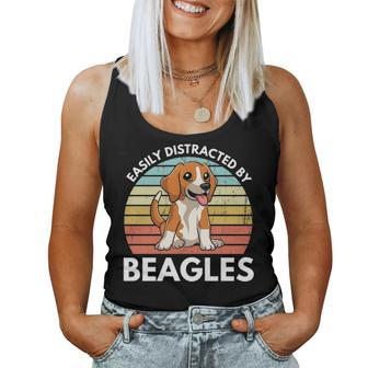 Easily Distracted By Beagles Funny Beagle Dog Mom Gift Women Tank Top Basic Casual Daily Weekend Graphic - Seseable