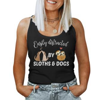 Easily Distracted By Sloths And Dogs Lazy Animals Lover Gift Women Tank Top Basic Casual Daily Weekend Graphic - Seseable