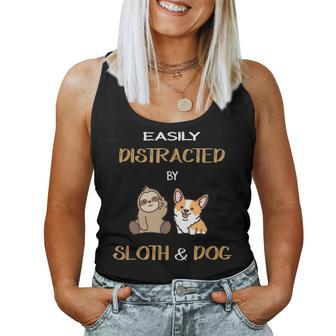 Easily Distracted By Sloths And Dogs Lover Dog Mom Gift Women Tank Top Basic Casual Daily Weekend Graphic - Seseable