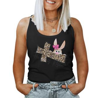 Easter Christian Girls Mom Bunny He Is Risen Leopard Women Tank Top | Mazezy