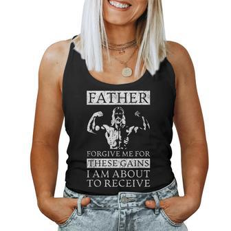 Father Forgive Me For These Gains Jesus Weight Lifting Women Tank Top | Mazezy
