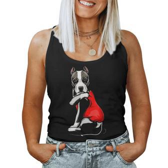Funny American Staffordshire Terrier Dog I Love Mom Tattoo Women Tank Top Basic Casual Daily Weekend Graphic - Seseable
