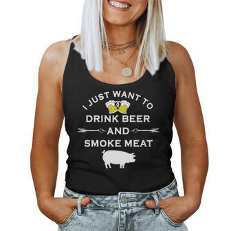 Funny Bbq Drink Beer Smoke Meat Grill Women Tank Top Basic Casual Daily Weekend Graphic - Seseable