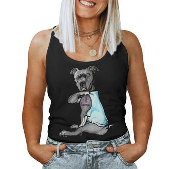 Funny Dog Pitbull I Love Mom Tattoo Gift V3 Women Tank Top Basic Casual Daily Weekend Graphic - Seseable