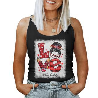 Funny Love Messy Bun Teacher Life Valentines Day Matching V2 Women Tank Top Basic Casual Daily Weekend Graphic - Seseable