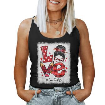Funny Love Messy Bun Teacher Life Valentines Day Matching Women Tank Top Basic Casual Daily Weekend Graphic - Seseable