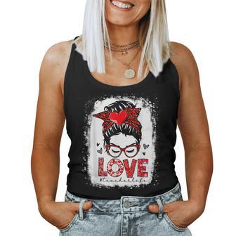 Funny Love Messy Bun Teacher Life Valentines Day Women Women Tank Top Basic Casual Daily Weekend Graphic - Seseable