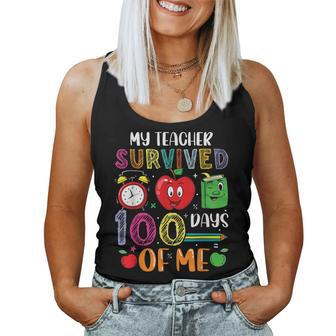 Funny My Teacher Survived 100 Days Of Me 100Th Day Of School Women Tank Top Basic Casual Daily Weekend Graphic - Thegiftio UK