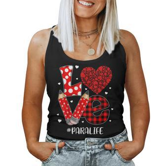 Funny Plaid Heart Love Para Life Valentine Day Christmas Women Tank Top Basic Casual Daily Weekend Graphic - Seseable