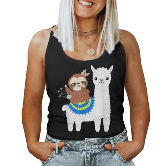 Funny Sloth Riding Llama Dad Mom Boy Girl Party Gift 4219 Women Tank Top Basic Casual Daily Weekend Graphic - Seseable