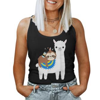 Funny Sloth Riding Llama Dad Mom Boy Girl Party Gift Women Tank Top Basic Casual Daily Weekend Graphic - Seseable