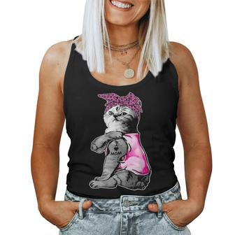 Funny Strong Cat I Love Mom Tattoo Cat Lover Mothers Day Women Tank Top Basic Casual Daily Weekend Graphic - Seseable