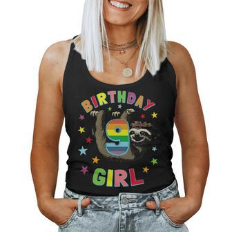 Girl 9Th Birthday Sloth 9 Year Old B Day Party Kids Gift Women Tank Top Basic Casual Daily Weekend Graphic - Seseable