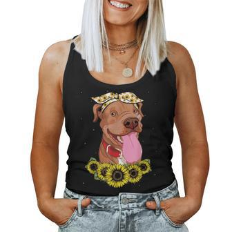 Girls Women Mom Pitbull Dog Sunflower Gift Women Tank Top Basic Casual Daily Weekend Graphic - Seseable