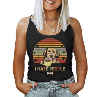 Golden Retriever Dog Fathers Day I Hate People With Coffee Women Tank Top Basic Casual Daily Weekend Graphic - Thegiftio UK