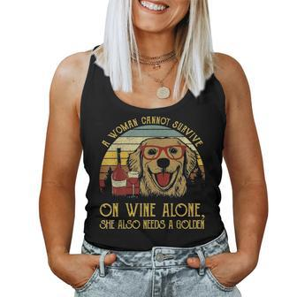 Golden Retriever Wine Mama Mom For Women Funny Gifts Women Tank Top Basic Casual Daily Weekend Graphic - Seseable