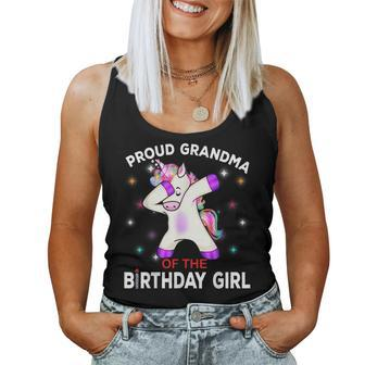 Grandma Of The Birthday Girl Shirt Cute Unicorn Dabbing Women Tank Top | Mazezy
