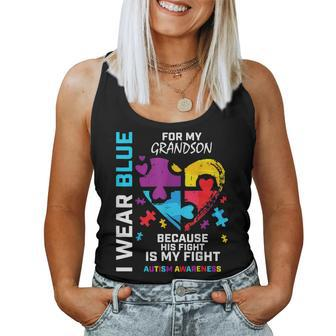 Grandma Grandpa I Wear Blue For My Grandson Autism Awareness Women Tank Top Basic Casual Daily Weekend Graphic - Seseable