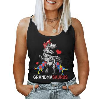 Grandmasaurus T Rex Dinosaur Grandma Saurus Autism Awareness Women Tank Top | Mazezy