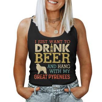 Great Pyrenees Dad Drink Beer Hang With Dog Funny Vintage Women Tank Top Basic Casual Daily Weekend Graphic - Seseable