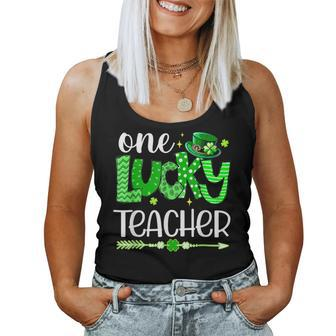 Green Leopard Shamrock One Lucky Teacher St Patricks Day Women Tank Top Basic Casual Daily Weekend Graphic - Seseable