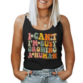 Groovy I Cant Im Busy Growing A Human Retro Pregnant Mom Women Tank Top | Mazezy