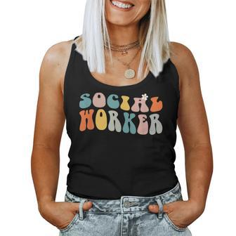 Groovy Retro Social Worker Leopard Rainbow Funny Work Love Women Tank Top Basic Casual Daily Weekend Graphic - Seseable