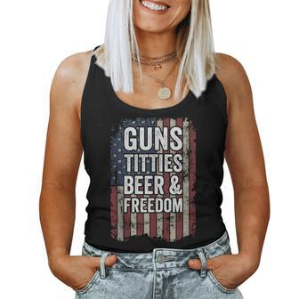 Guns Titties Beer & Freedom - Funny Mens Gun Drinking Joke Women Tank Top Basic Casual Daily Weekend Graphic - Seseable