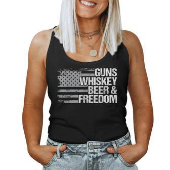 Guns Whiskey Beer And Freedom Veteran American Flag Women Tank Top | Mazezy