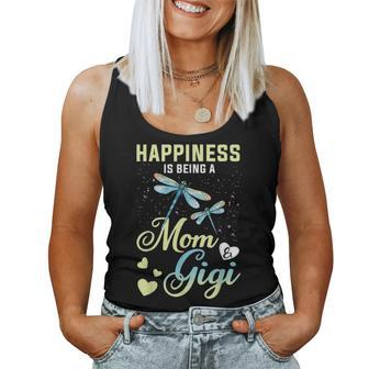 Happiness Is Being A Mom And Gigi Dragonfly Gift Women Tank Top Basic Casual Daily Weekend Graphic - Seseable