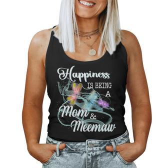 Happiness Is Being A Mom & Meemaw Dragonfly Mothers Day Women Tank Top Basic Casual Daily Weekend Graphic - Seseable