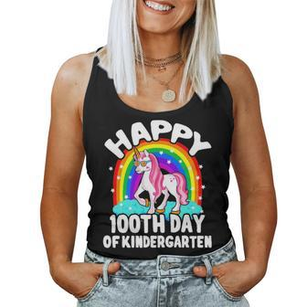 Happy 100Th Day Of School Kindergarten Unicorn Girl Mom Gift Women Tank Top Basic Casual Daily Weekend Graphic - Seseable