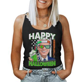 Happy Halloween Leprechaun Biden Drinking Beer St Patricks Women Tank Top Basic Casual Daily Weekend Graphic - Seseable