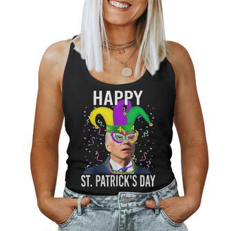 Happy St Patricks Day Confused Biden Sarcastic Mardi Gras Women Tank Top Basic Casual Daily Weekend Graphic - Seseable