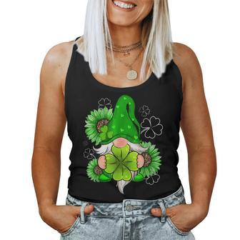 Happy St Patricks Day Gnom With Leopard Sunflower Shamrock Women Tank Top Basic Casual Daily Weekend Graphic - Seseable