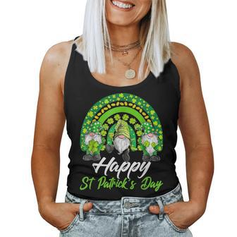 Happy St Patricks Day Three Gnomes Shamrock Rainbow Women Tank Top Basic Casual Daily Weekend Graphic - Seseable