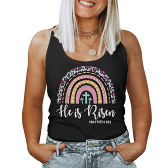 He Is Risen Christian Jesus Rainbow Leopard Happy Easter Day Women Tank Top Basic Casual Daily Weekend Graphic - Seseable