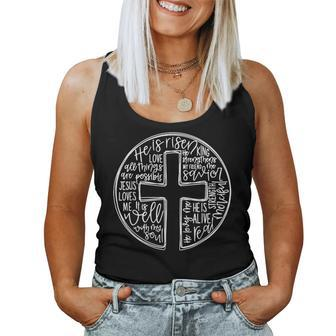 He Is Risen Typography Jesus Christian Cross Easter Day Women Tank Top Basic Casual Daily Weekend Graphic - Seseable