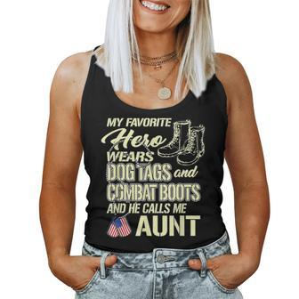 Hero Wears Dog Tags Combat Boots Proud Military Aunt Gift Women Tank Top Basic Casual Daily Weekend Graphic - Seseable