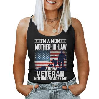 I Am A Mom Mother-In-Law And A Veteran Nothing Scares Me Usa Women Tank Top Basic Casual Daily Weekend Graphic - Seseable
