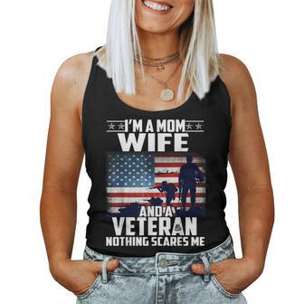 I Am A Mom Wife And A Veteran Nothing Scares Me Usa Flag Women Tank Top Basic Casual Daily Weekend Graphic - Seseable