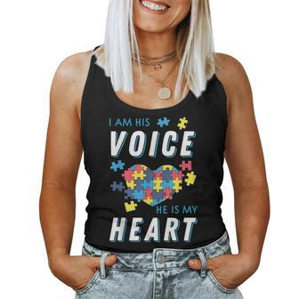 I Am His Voice And He Is My Heart Autism Mom Or Dad Women Tank Top Basic Casual Daily Weekend Graphic - Seseable