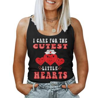 I Care For The Cutest Little Hearts Groovy Nurse Valentines Women Tank Top Basic Casual Daily Weekend Graphic - Seseable