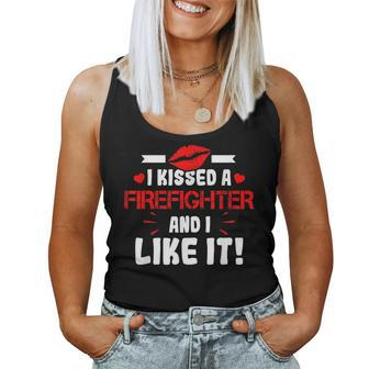 I Kissed A Firefighter And I Like It Wife Girlfriend Gift Women Tank Top Basic Casual Daily Weekend Graphic - Seseable