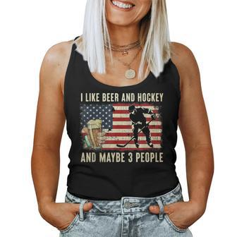 I Like Beer Hockey Maybe 3 People Usa Flag Vintage Women Tank Top Basic Casual Daily Weekend Graphic - Seseable