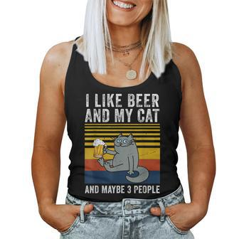 I Like Beer My Cat And Maybe 3 People Funny Cat Beer Lover Women Tank Top Basic Casual Daily Weekend Graphic - Seseable