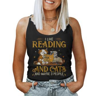 I Like Coffee Cats Books And Maybe 3 People Reading Cat Love Women Tank Top Basic Casual Daily Weekend Graphic - Seseable
