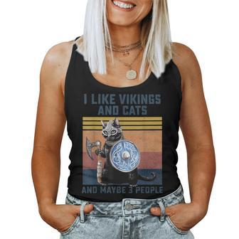 I Like Vikings And Cats And Maybe 3 People Cat Lover Mother Women Tank Top Basic Casual Daily Weekend Graphic - Seseable