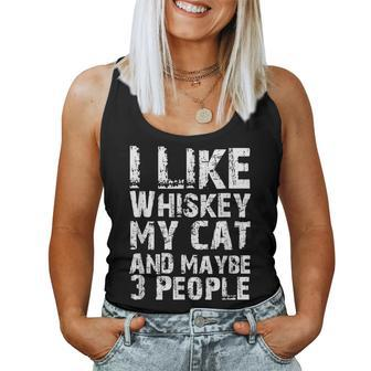 I Like Whiskey My Cat And Maybe 3 People Cute Cat Mom Lovers Women Tank Top Basic Casual Daily Weekend Graphic - Seseable